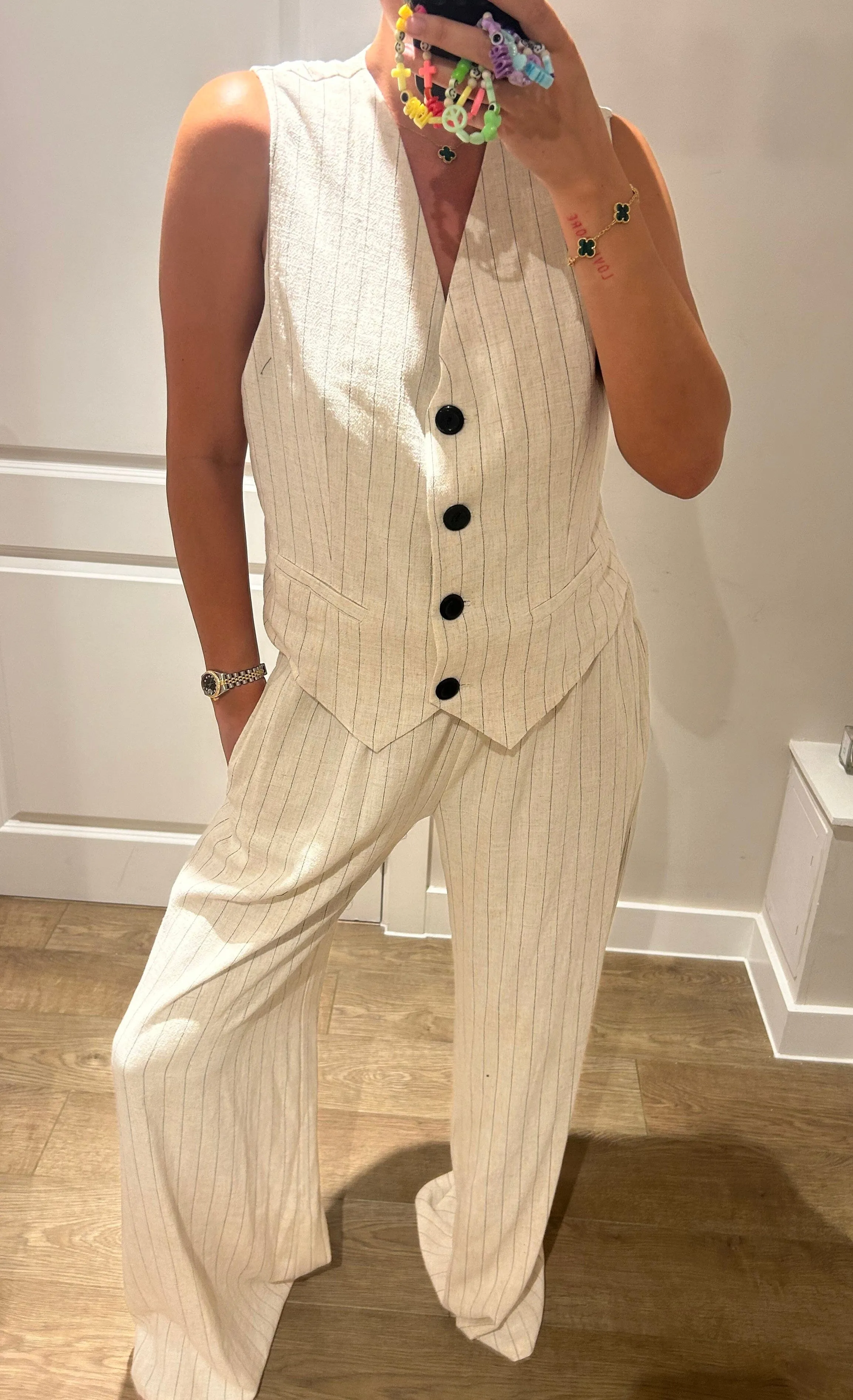 Oatmeal Pinstripe Waistcoat Suit