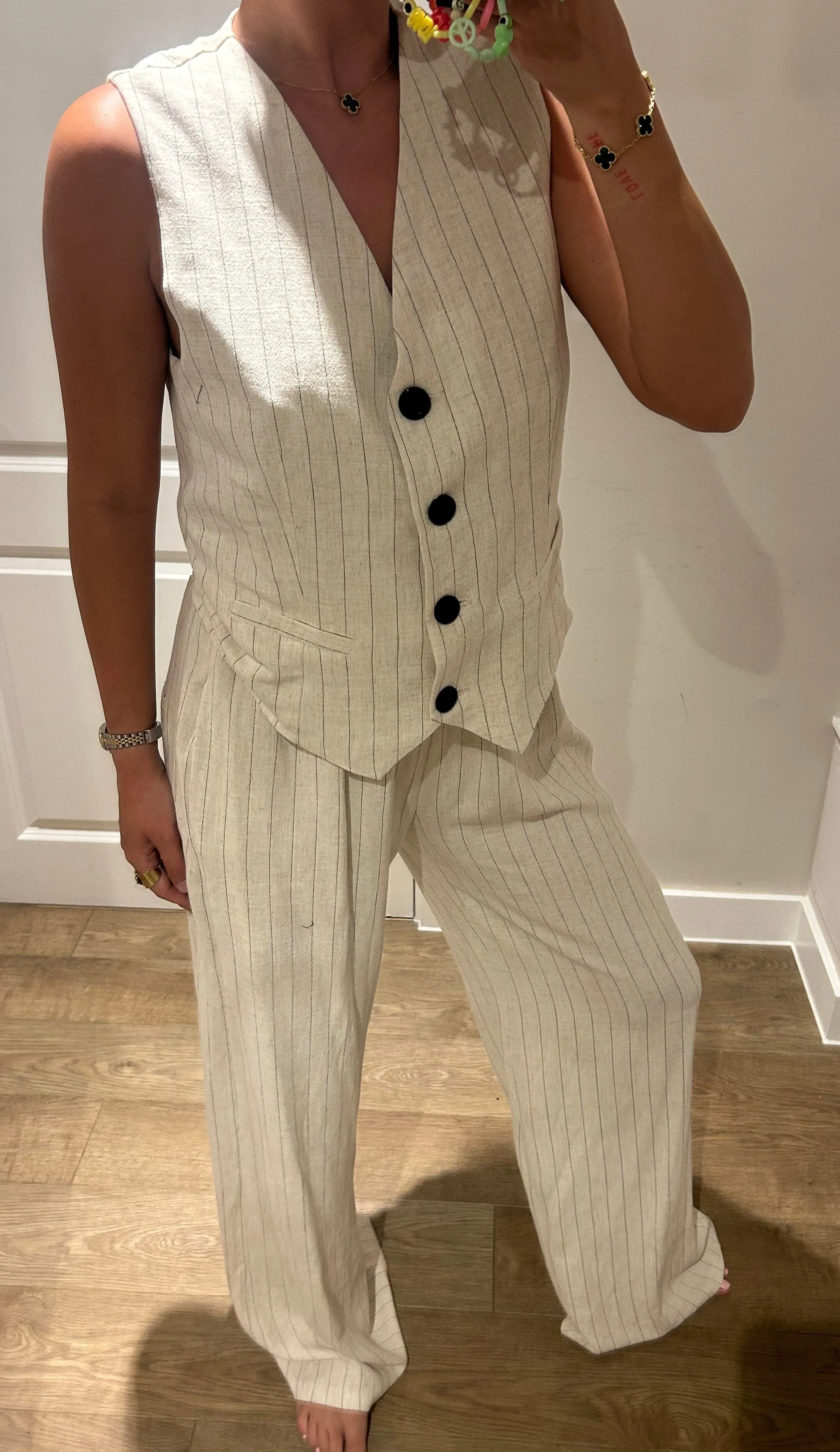 Oatmeal Pinstripe Waistcoat Suit