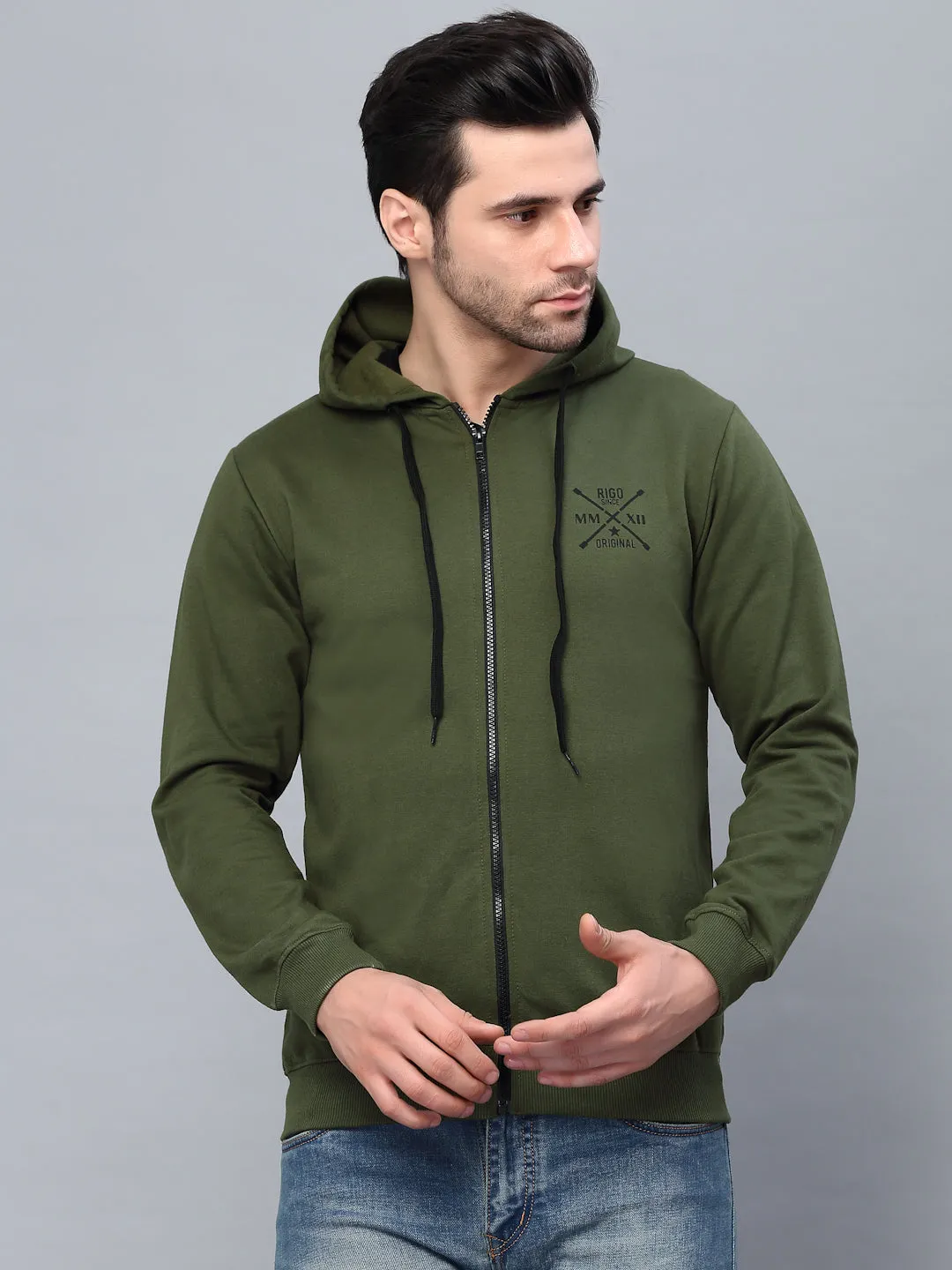 Olive Green Hood Fleece Jacket