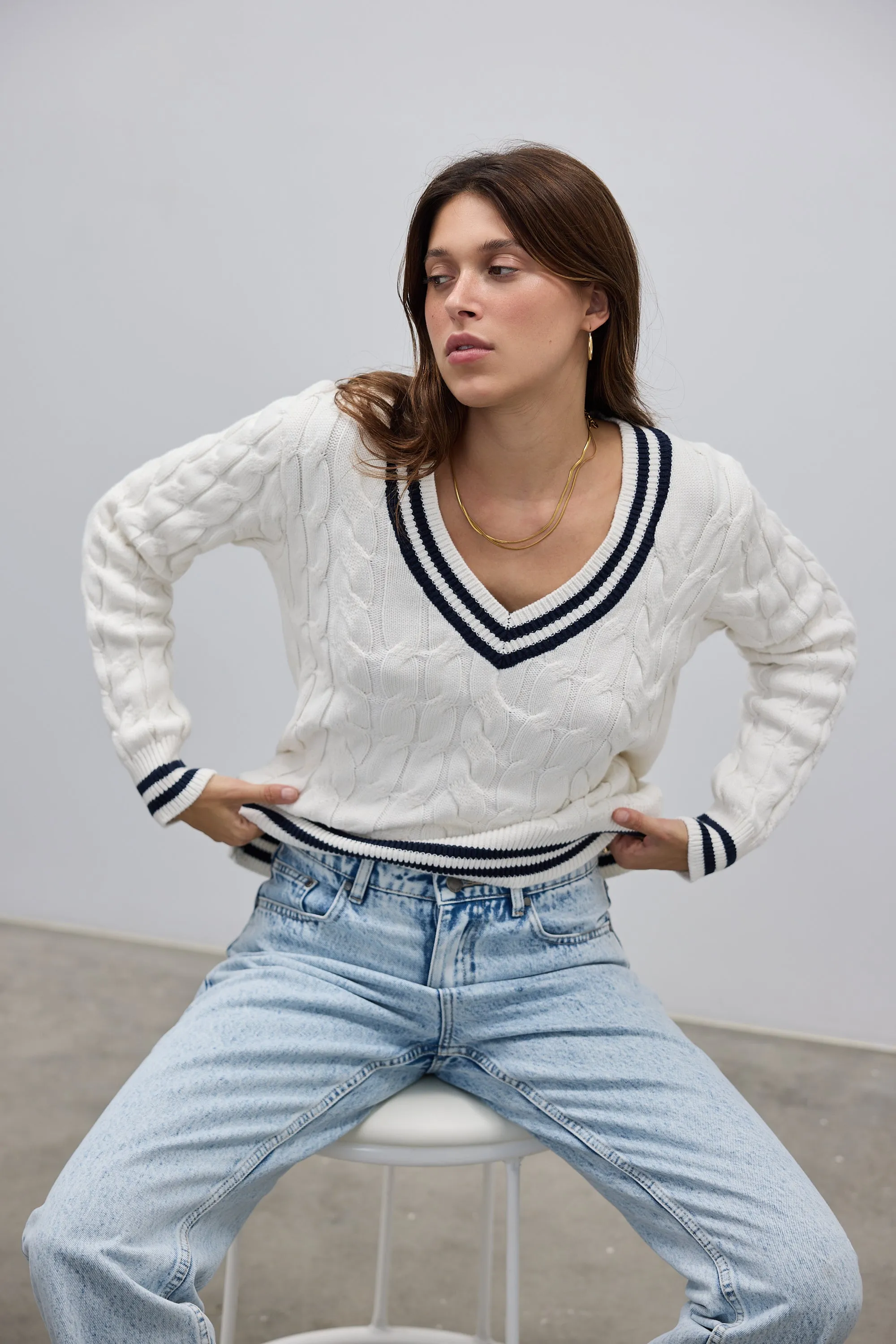 Ophelia Cable Knit Sweater White