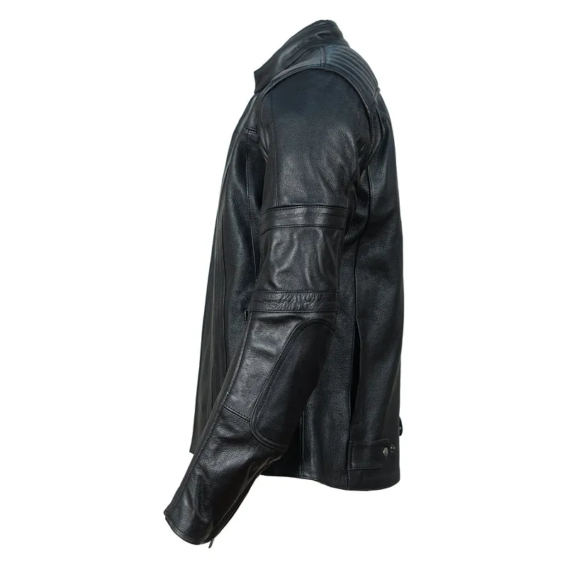 Mens Owens Streamline Racer Premium Leather Armored Motorcycle Jacket - Stylish and Protective Riding Gear