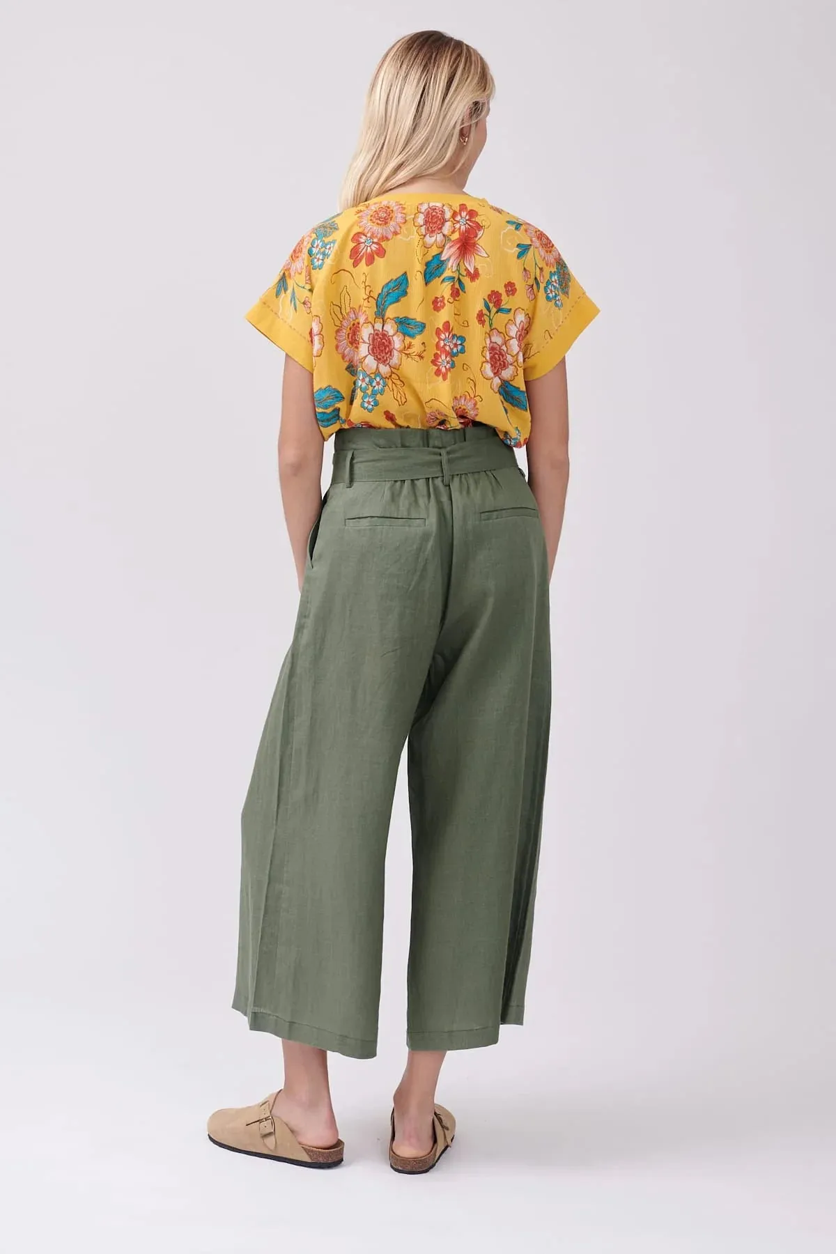 Pearl linen trousers  -olive