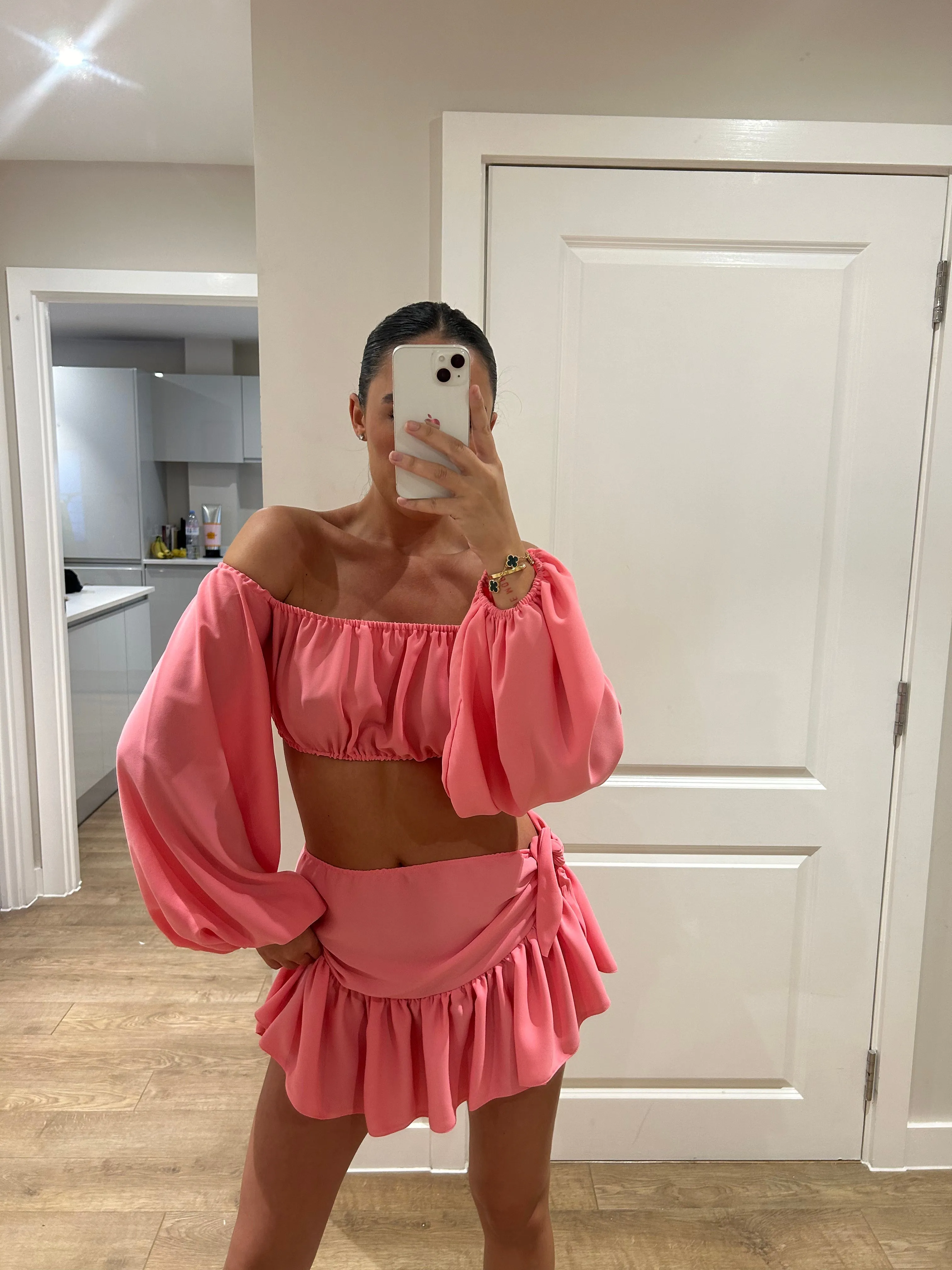 Pink Frill Crop Top and Frill Mini Skirt