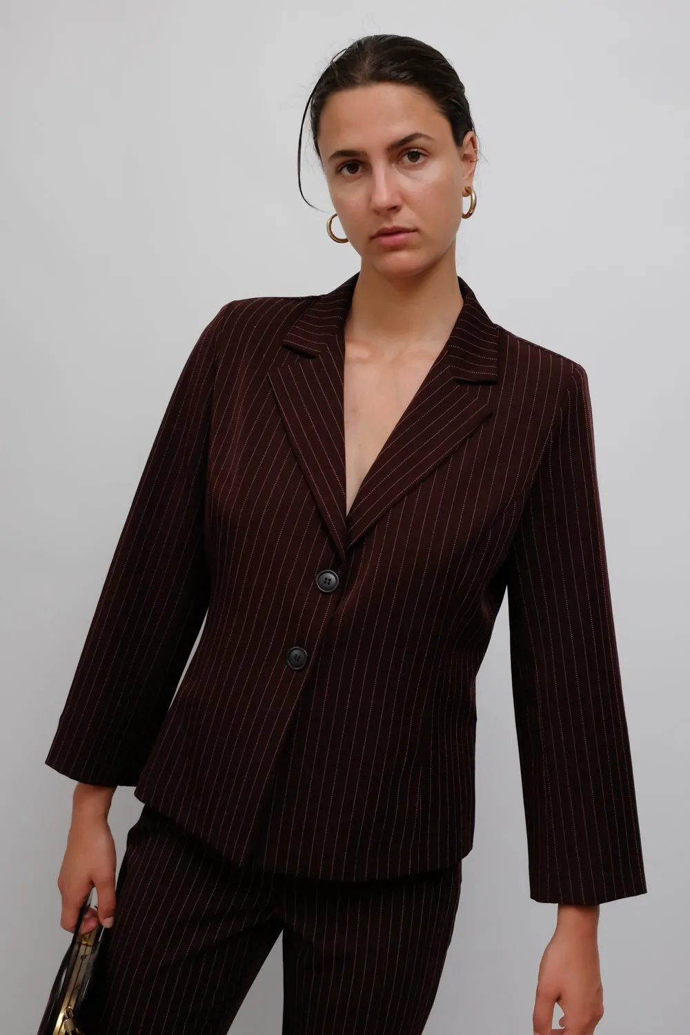 PINSTRIPE BURGUNDY PANT SUIT