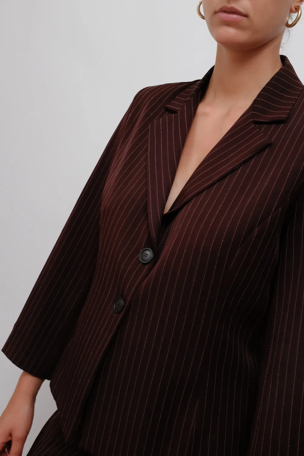 PINSTRIPE BURGUNDY PANT SUIT