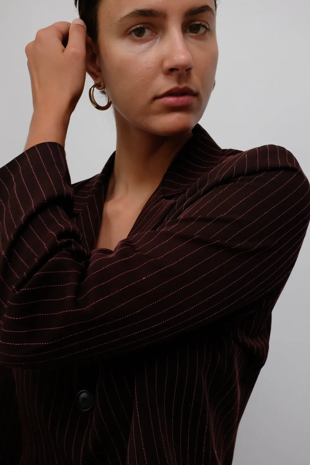 PINSTRIPE BURGUNDY PANT SUIT