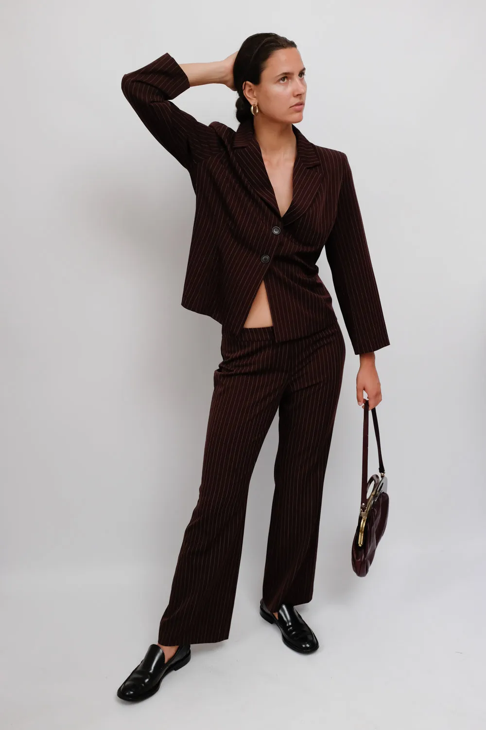 PINSTRIPE BURGUNDY PANT SUIT