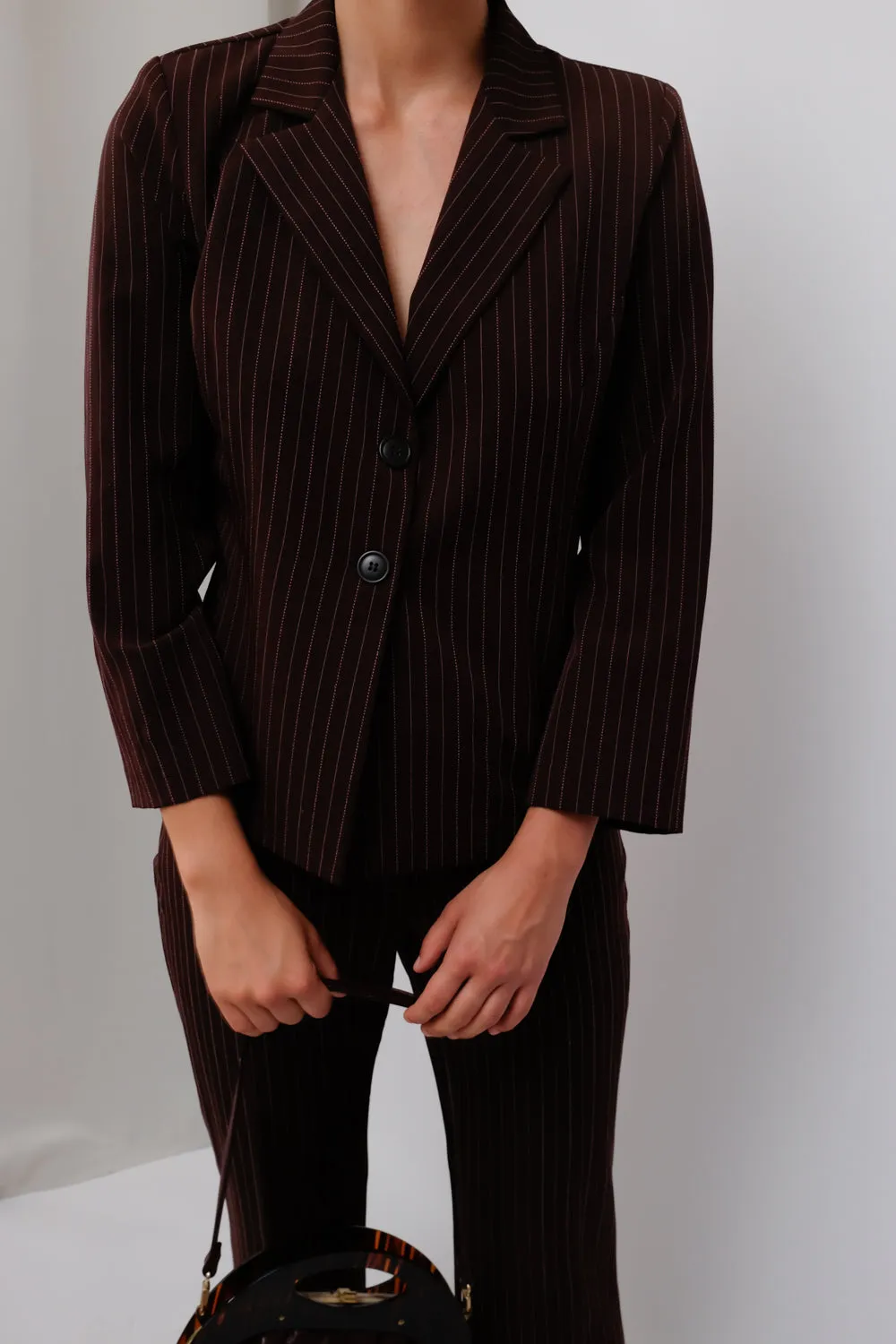 PINSTRIPE BURGUNDY PANT SUIT