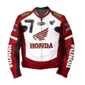 Red and White Honda motorycle jacket with armor protection