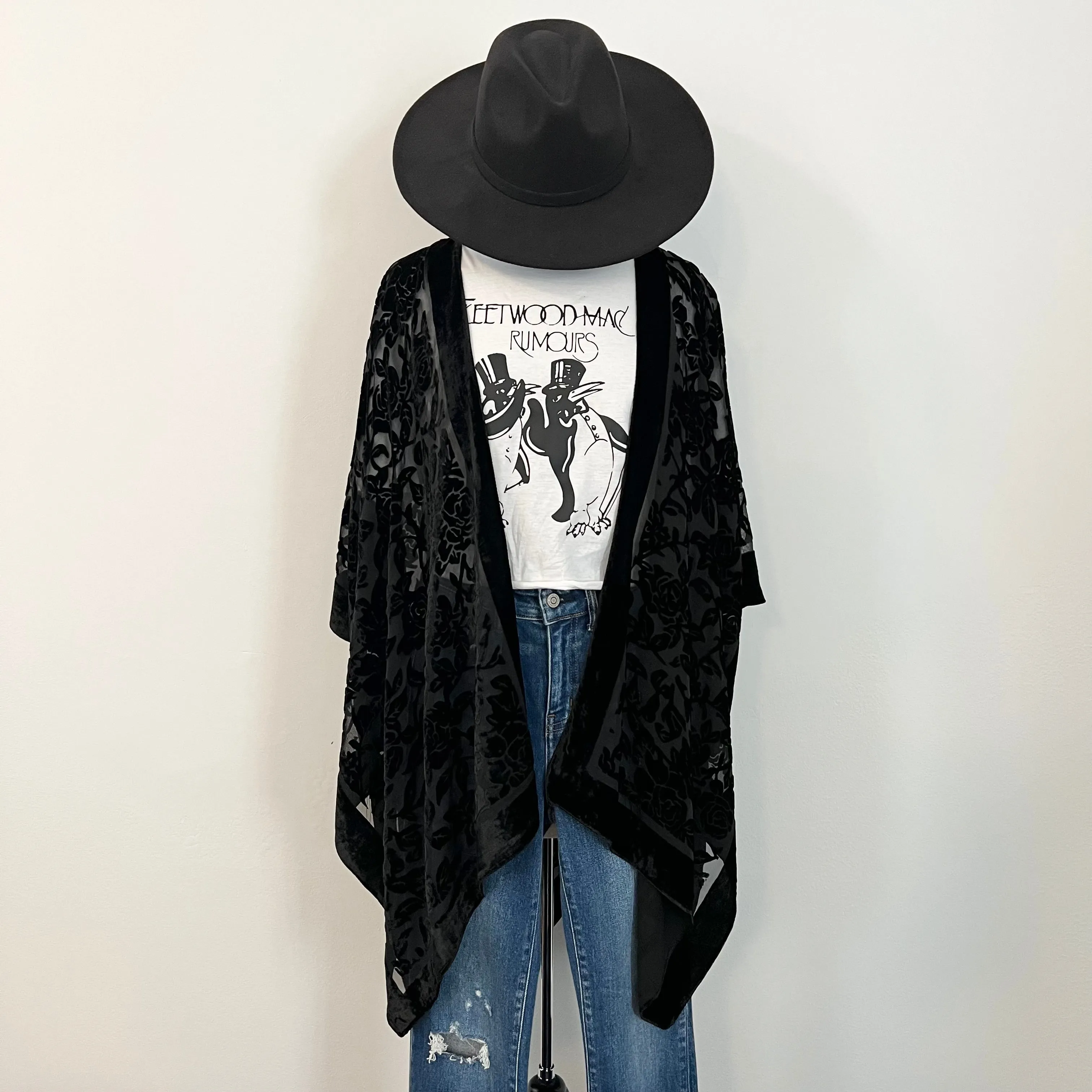 Rhiannon Burnout Velvet Kimono - Black