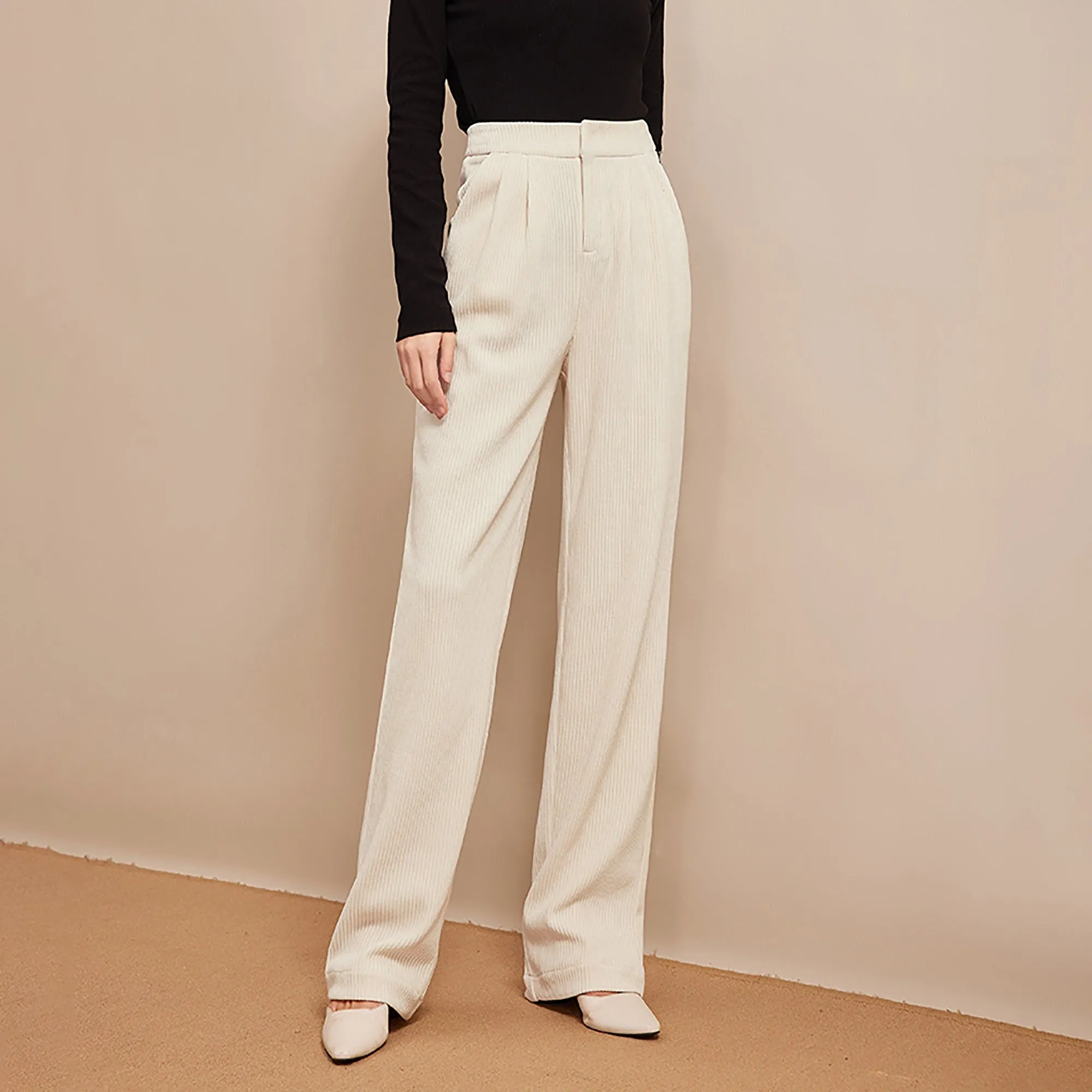 Ribbed Wide Leg Full Length Pants