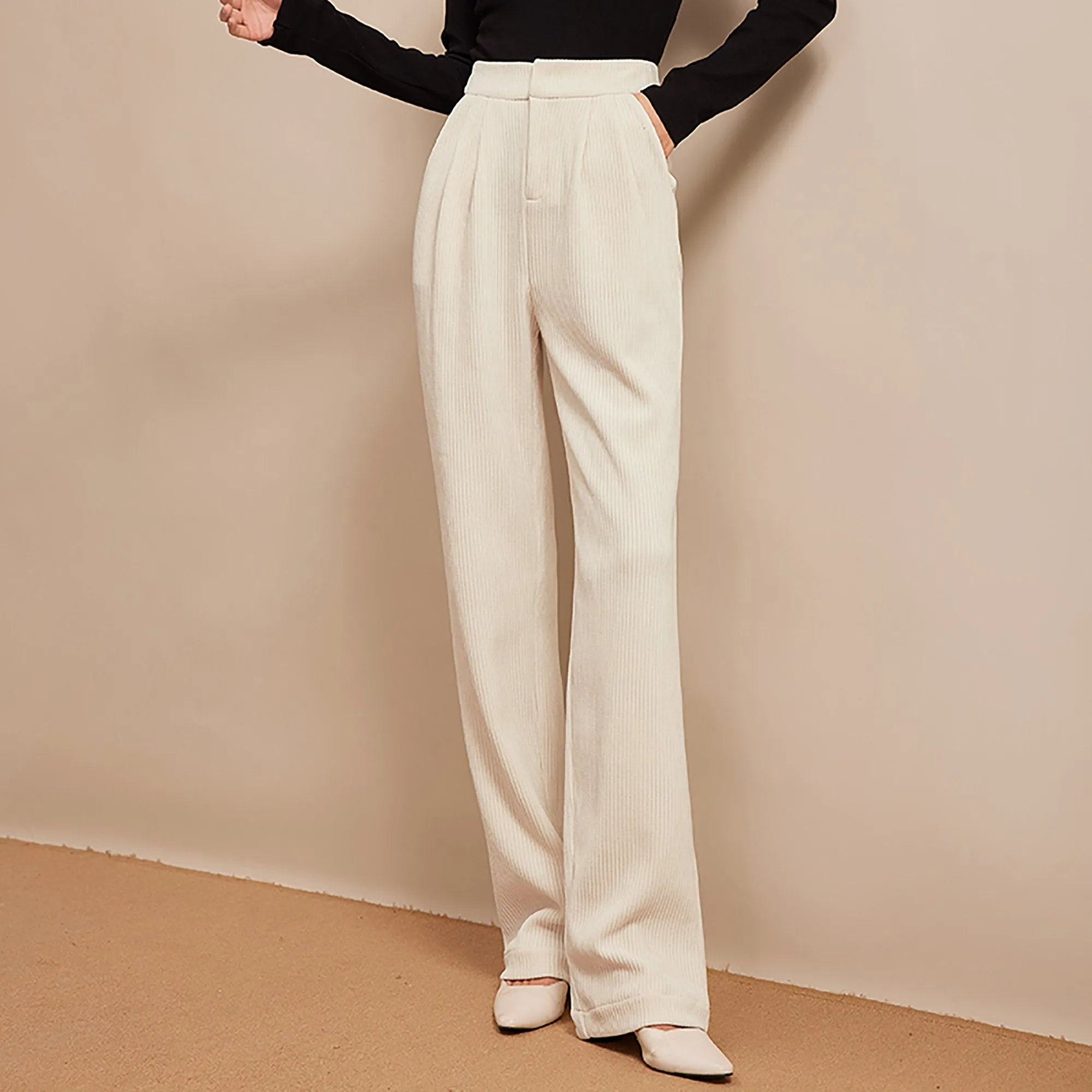 Ribbed Wide Leg Full Length Pants