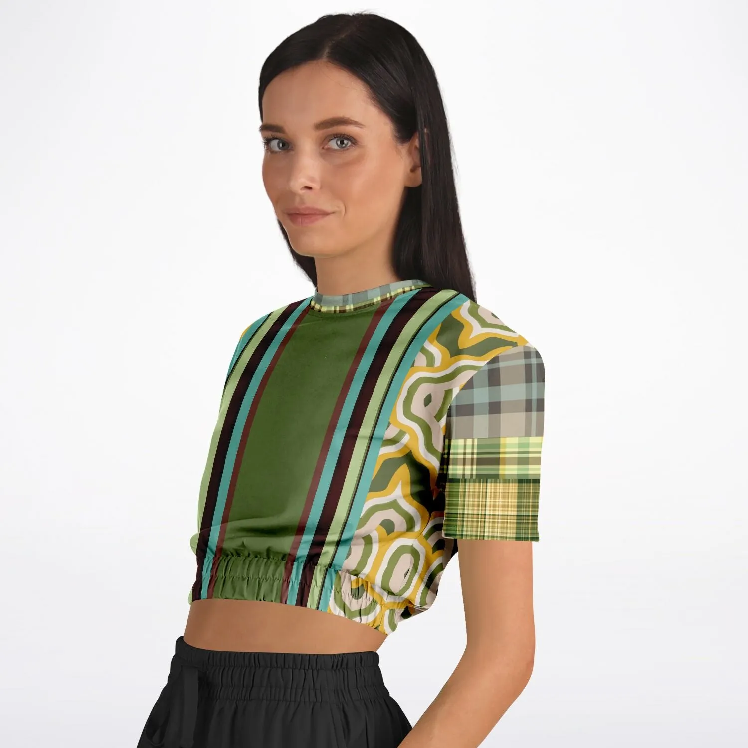 Rolling Green Short Sleeve Cropped Eco-Poly Sweater