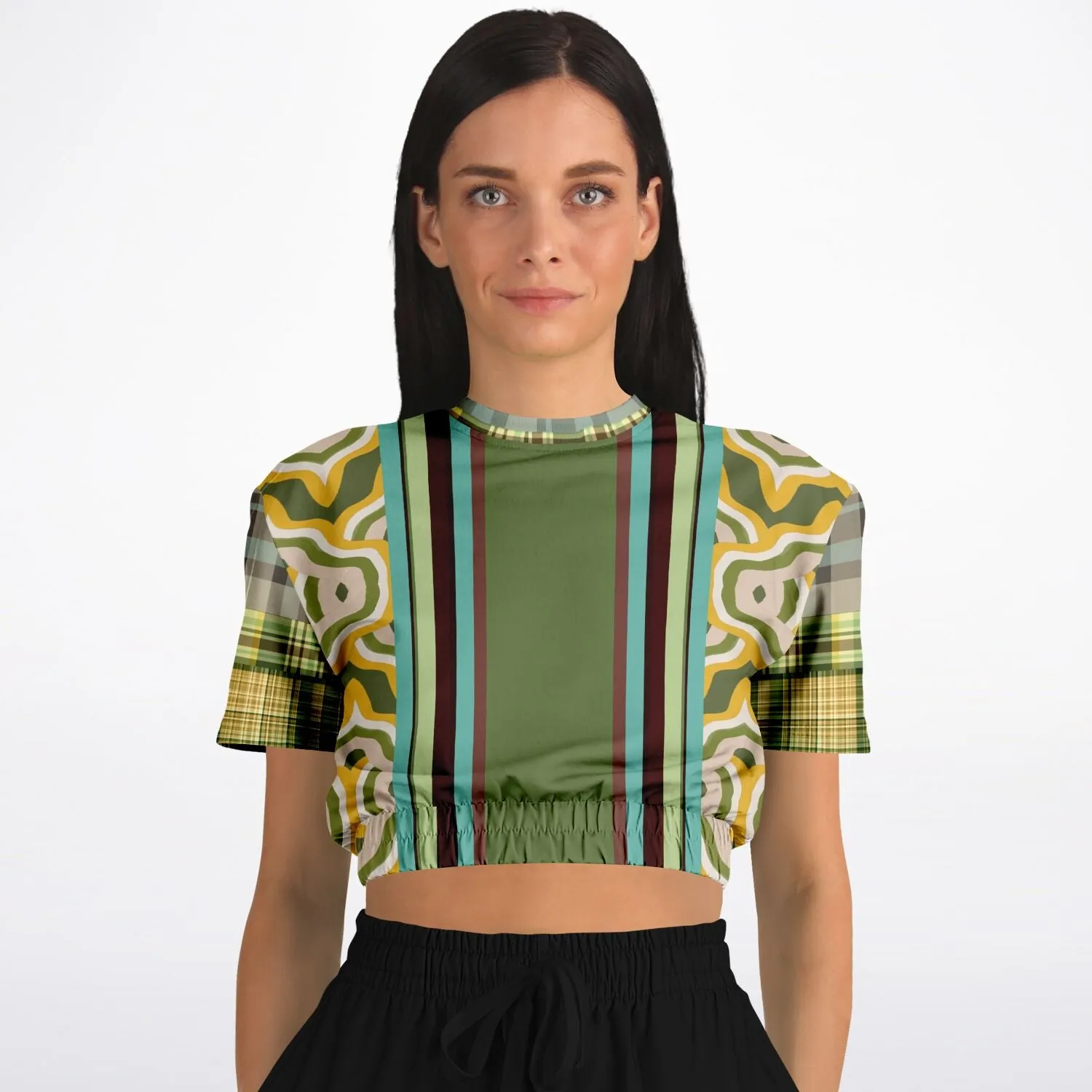 Rolling Green Short Sleeve Cropped Eco-Poly Sweater