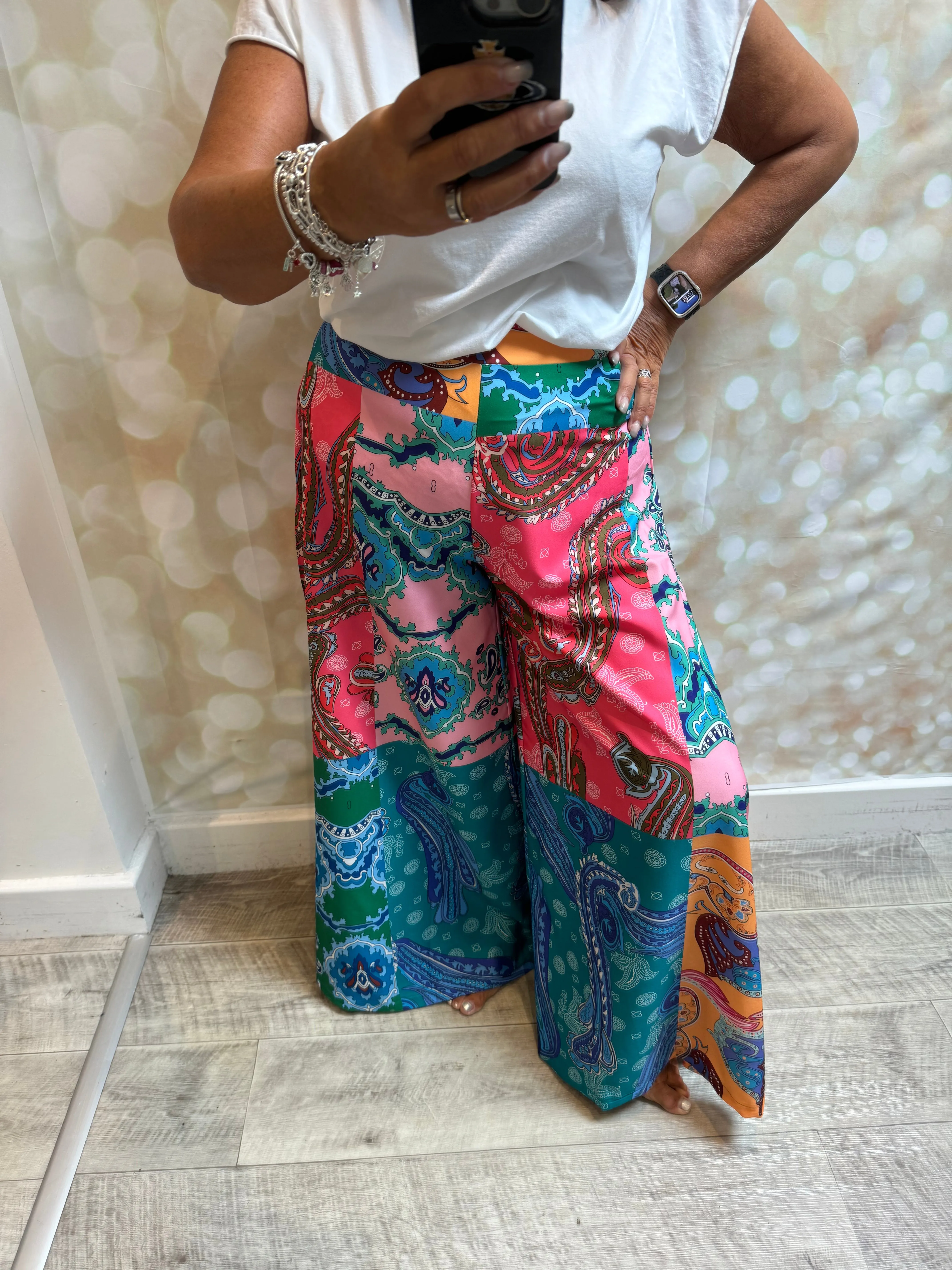 Silky patchwork  palazzo trousers