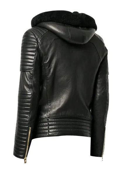 Sundown Biker jacket with fur hoodie