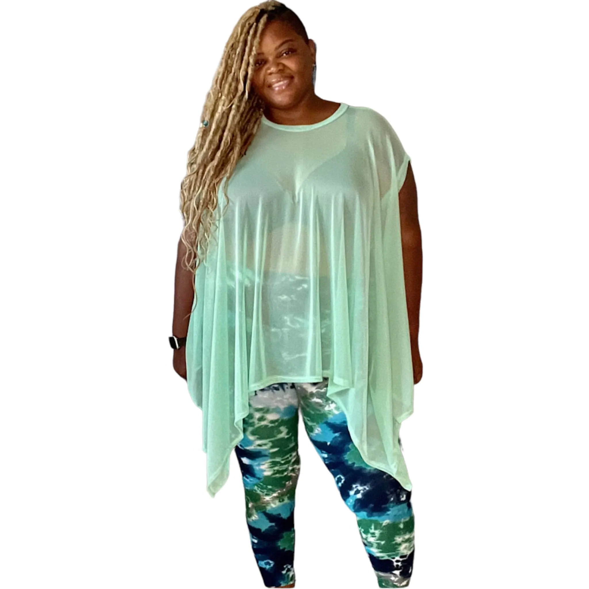 The Mint Mesh Draped Poncho Top