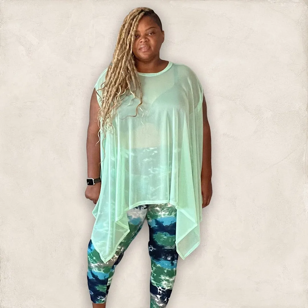 The Mint Mesh Draped Poncho Top