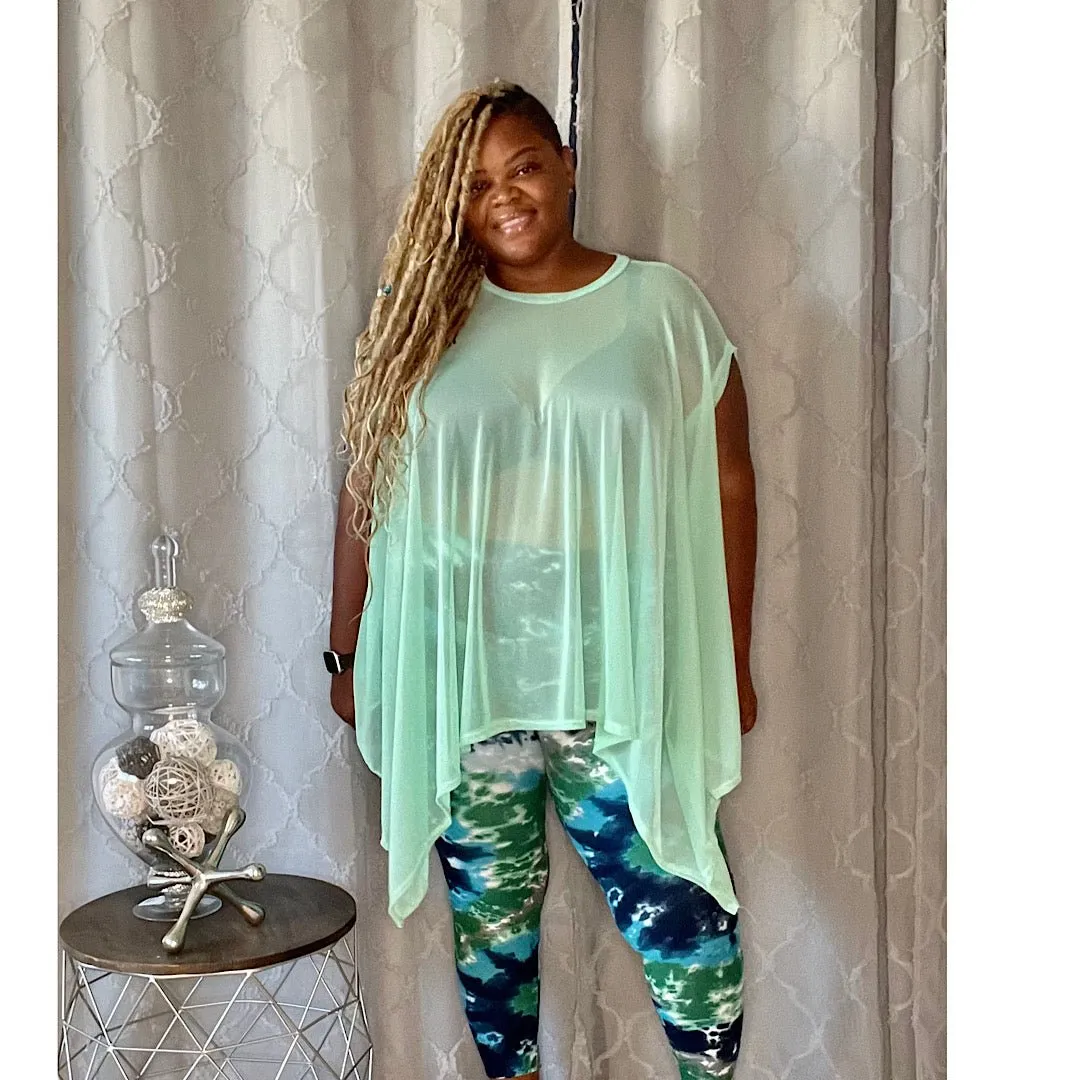 The Mint Mesh Draped Poncho Top