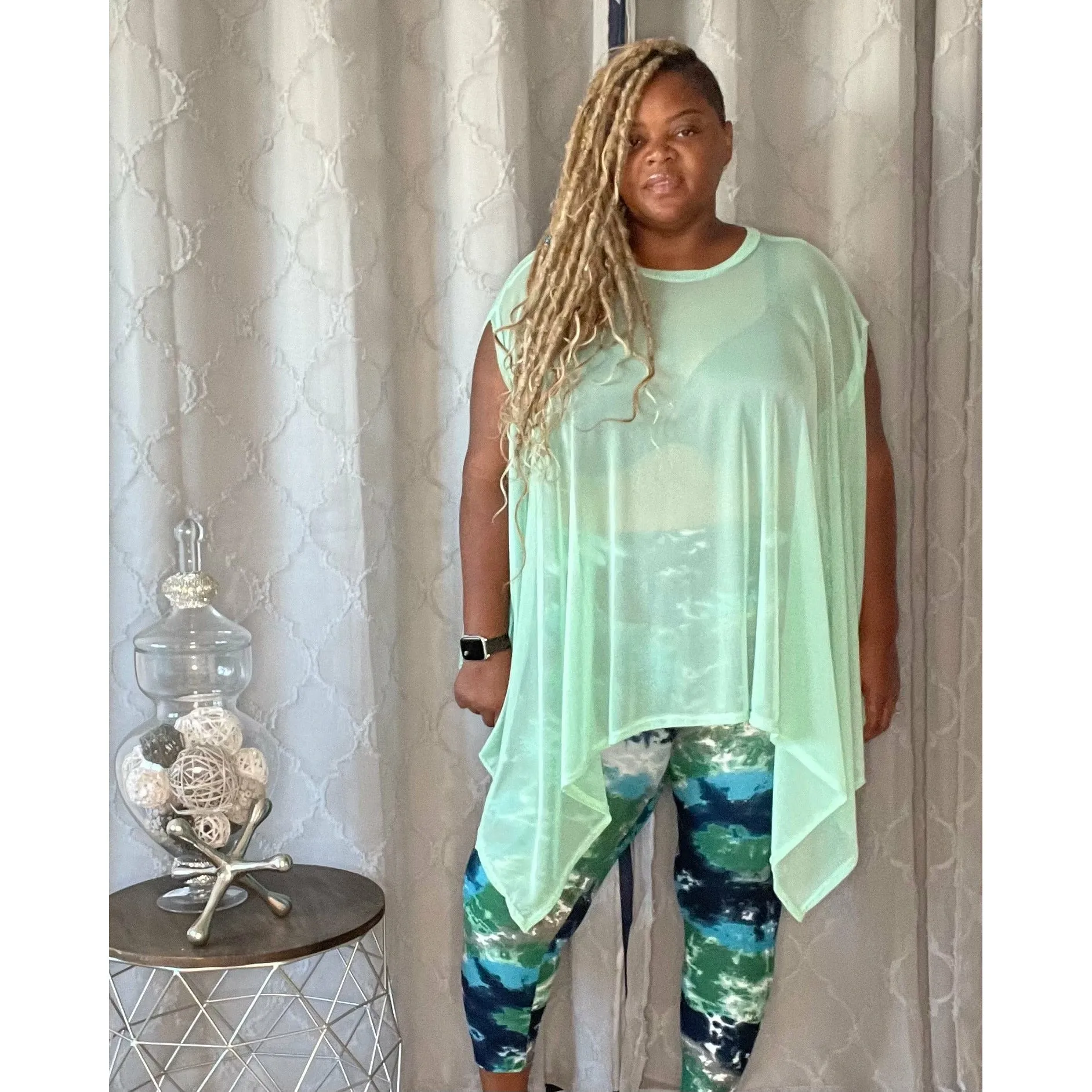 The Mint Mesh Draped Poncho Top