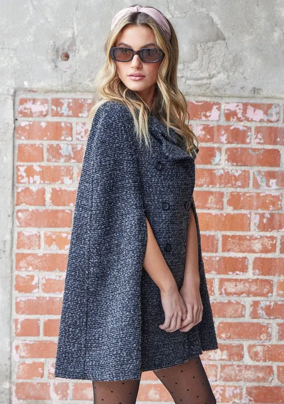 Tiffany Textured Shawl Coat - Grey