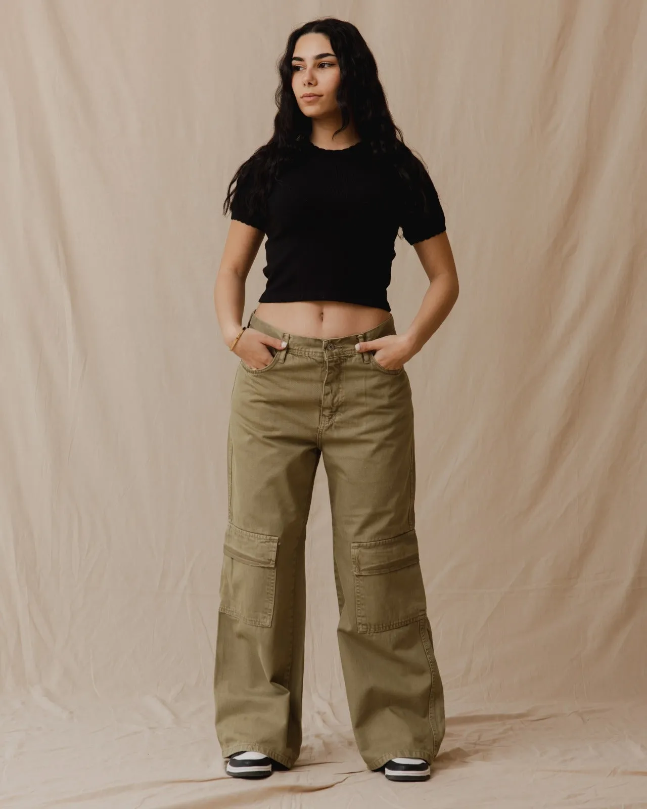 Washed Cargo Pants In Olive