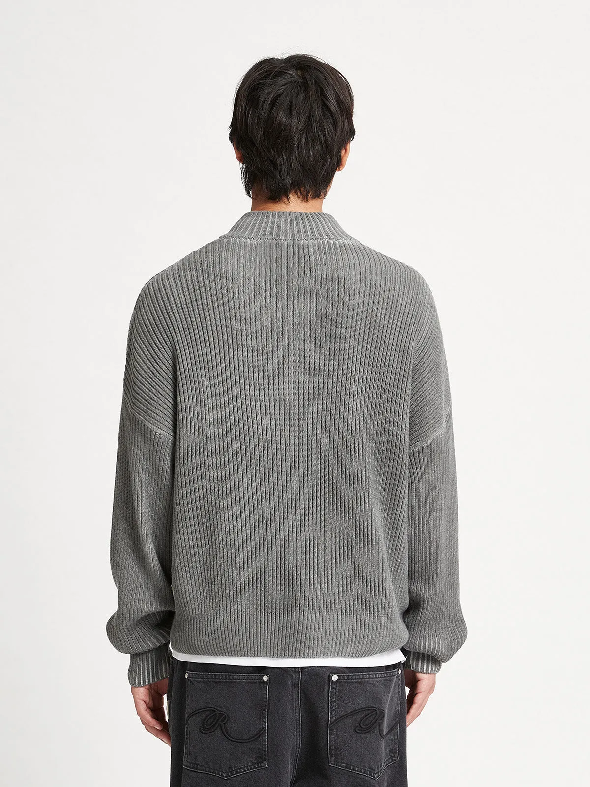 WASHED KNIT HALF ZIP - GREY