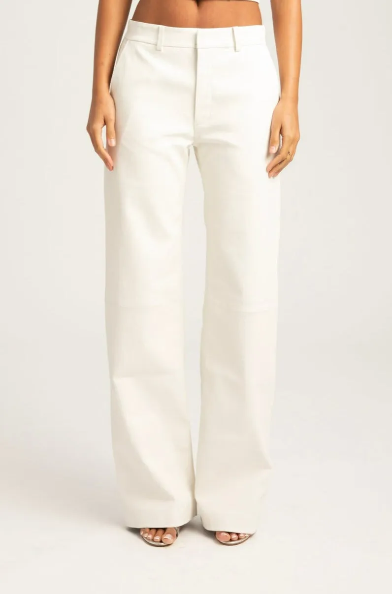 White Leather Classic Trousers