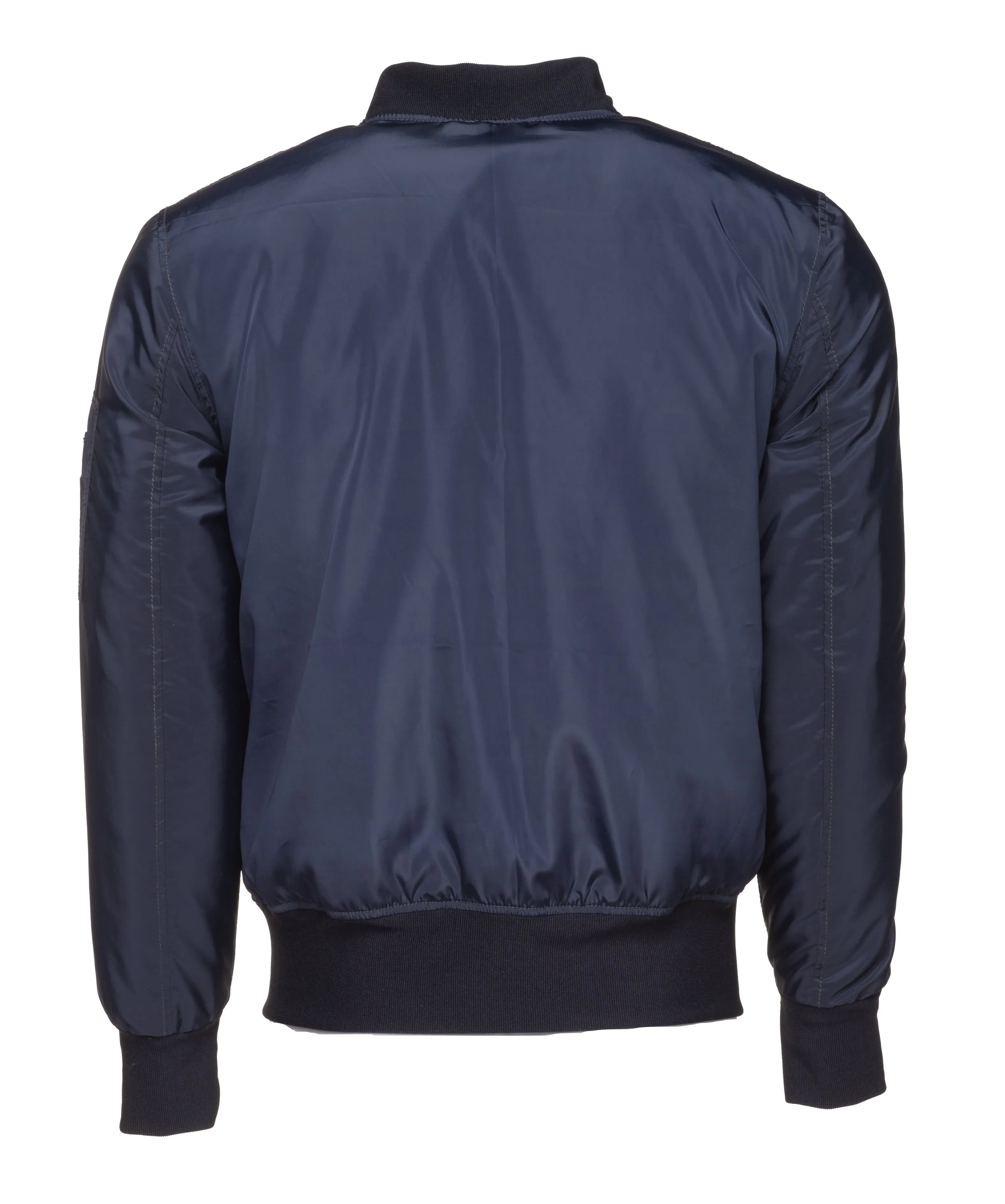 Zak's blue Nylon flight jacket with ribbed waist